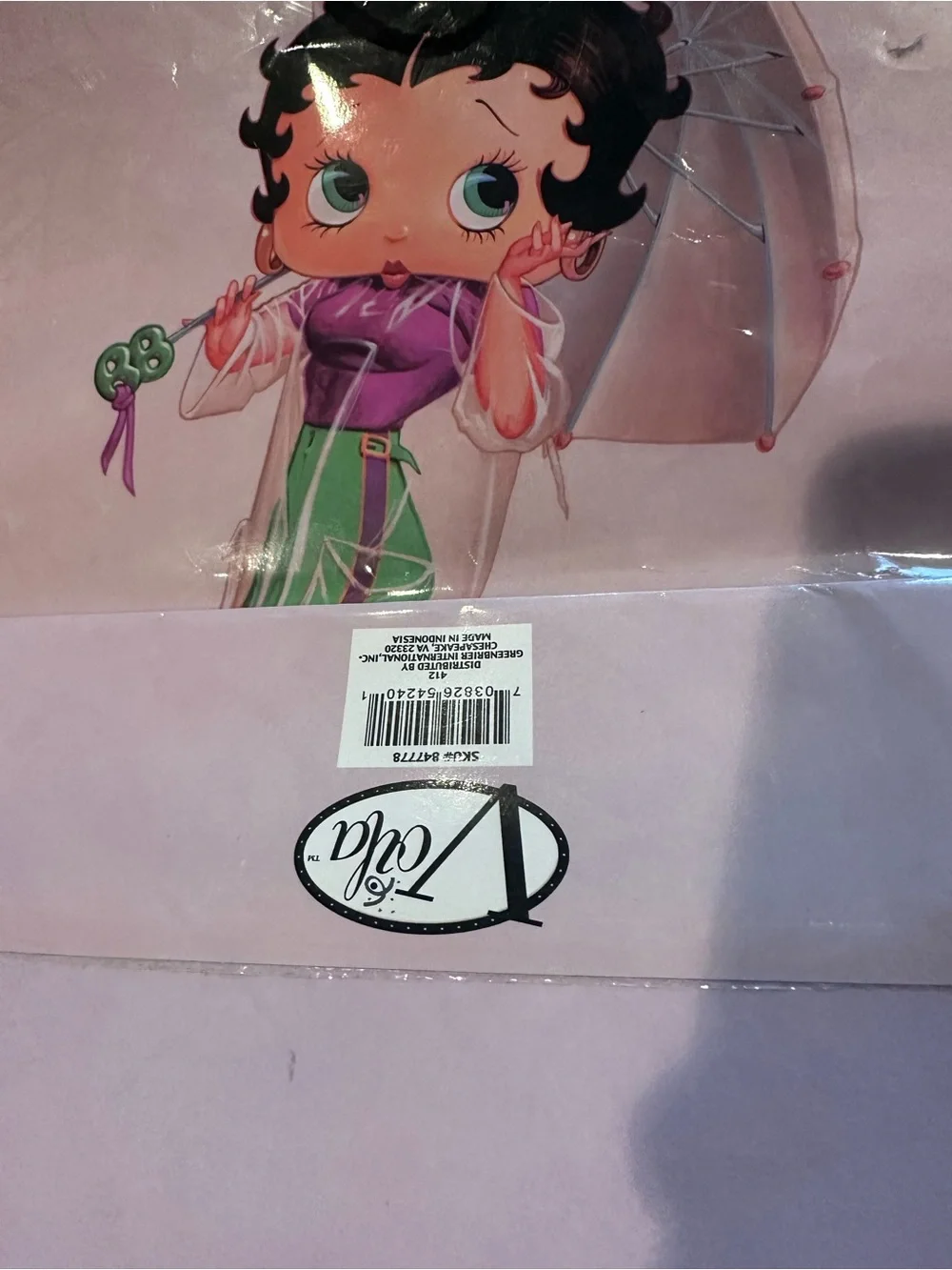 Vintage 2004 Pink Betty Boop Rain Go Away Graphic Gift Bag with Ribbon Handles